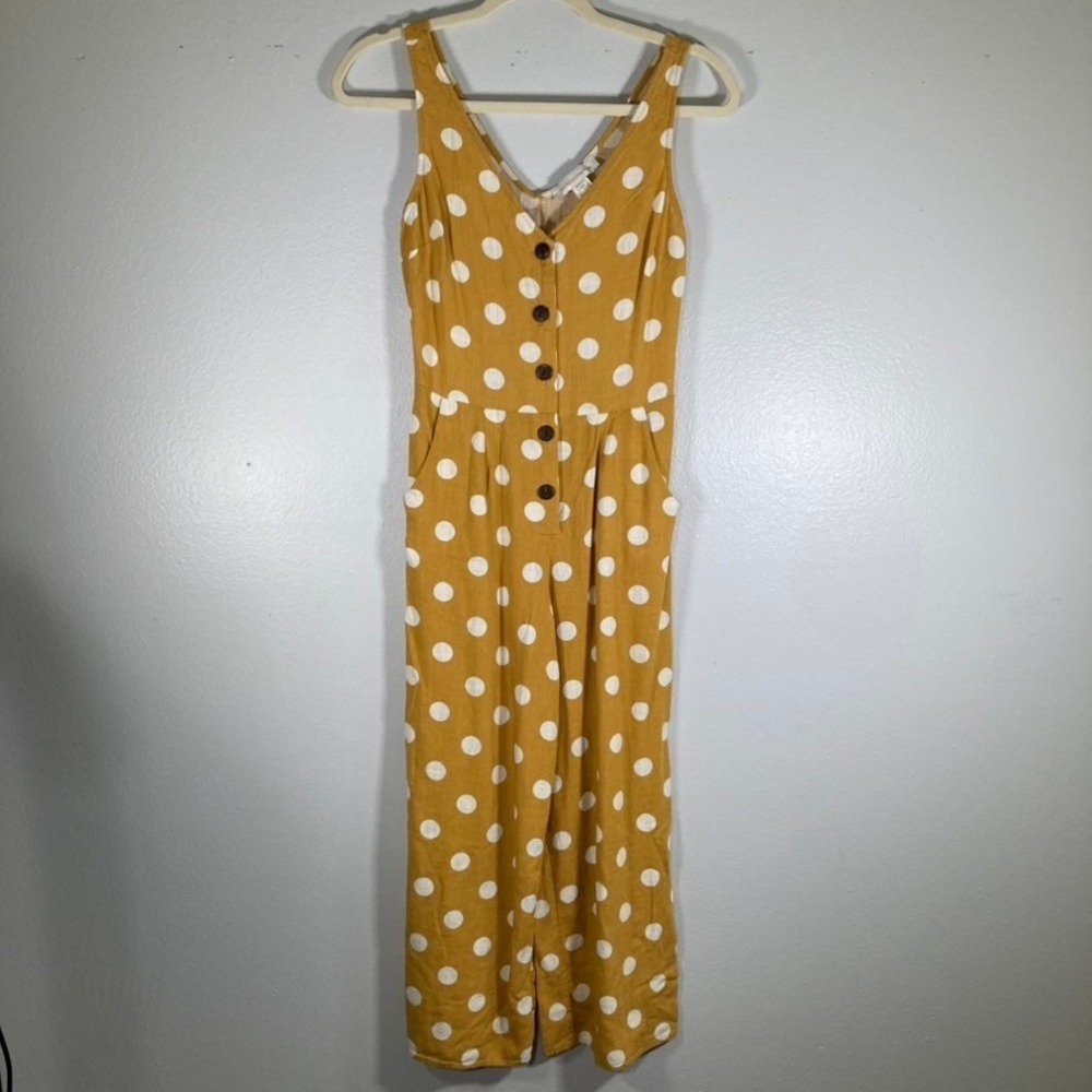 Monteau Los Angeles Womens S Mustard Yellow Polka Dot Button Front Jumpsuit
